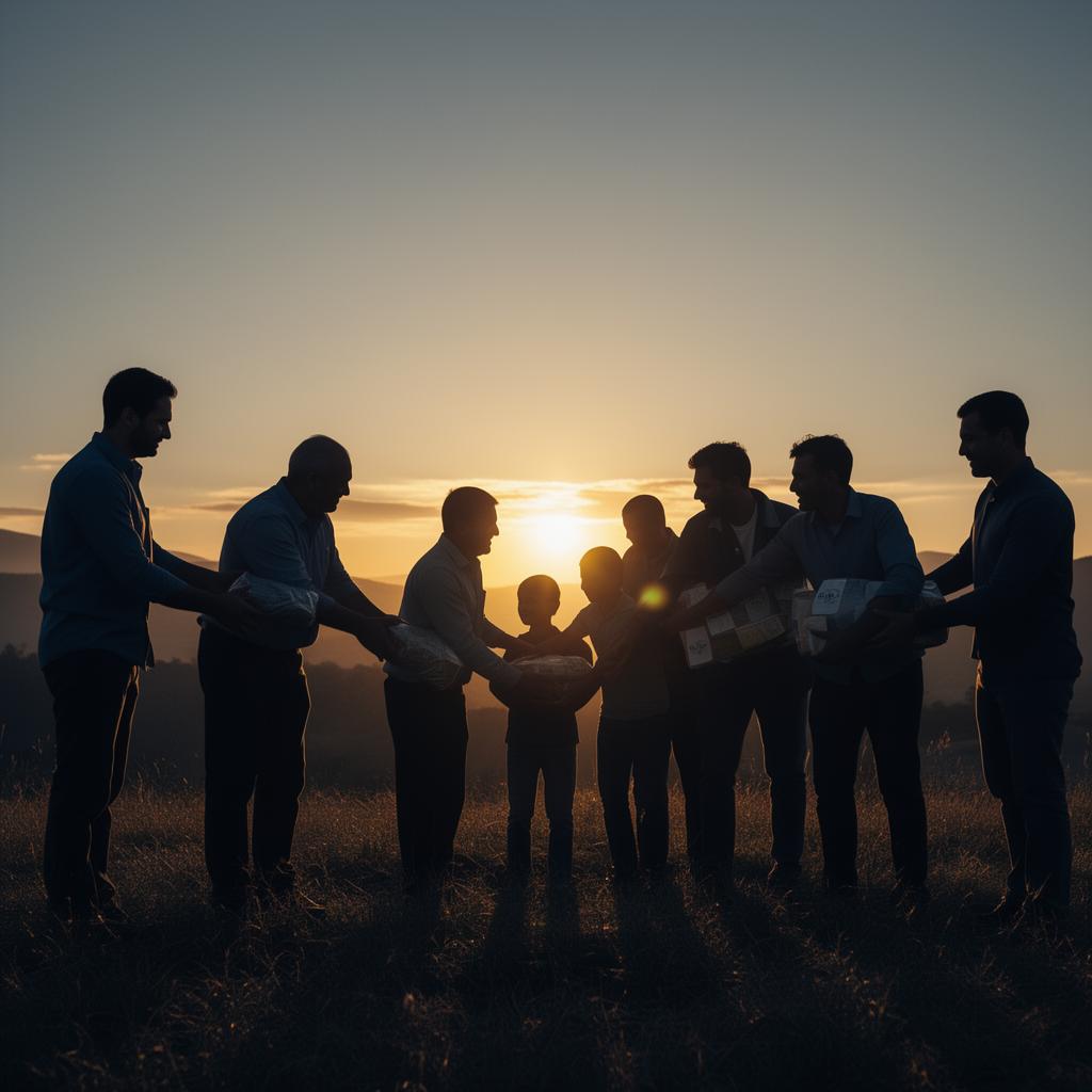 Men serving their community at sunset